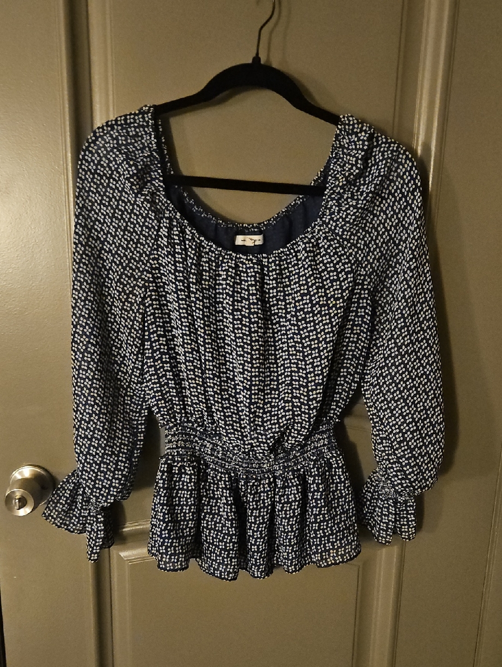 Women's Navy Blue Printed Peplum Blouse